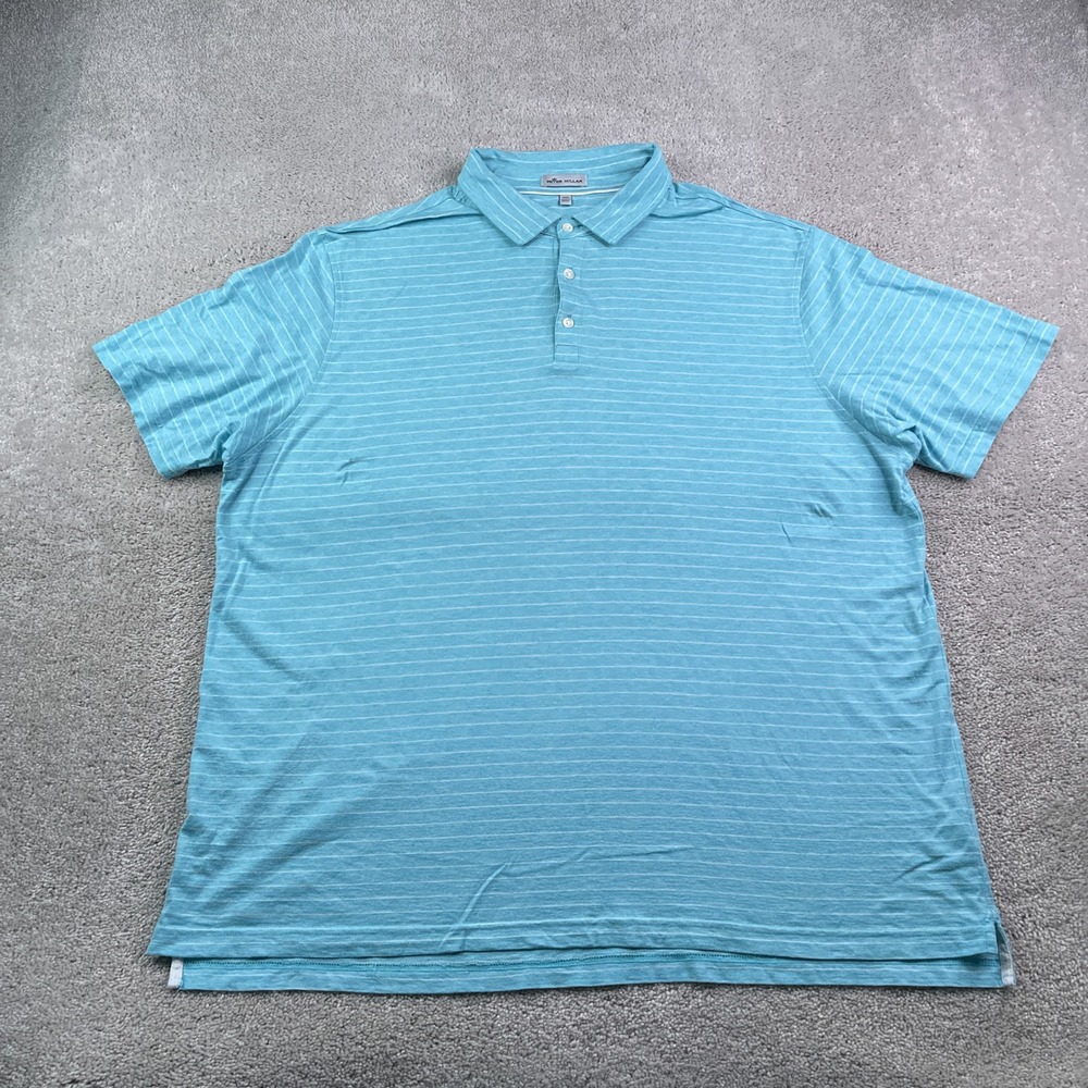 Peter Millar Polo Shirt Mens XXL 2XL‎ Blue Crown Cool Striped Cotton Linen Golf